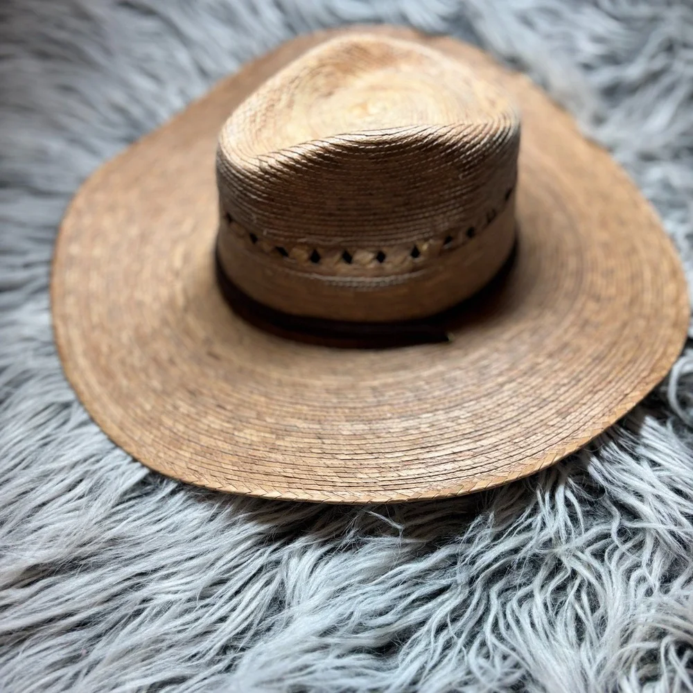 Striped Palm Straw Wide Brim Fedora Sun Western‎ Hat Drawstring